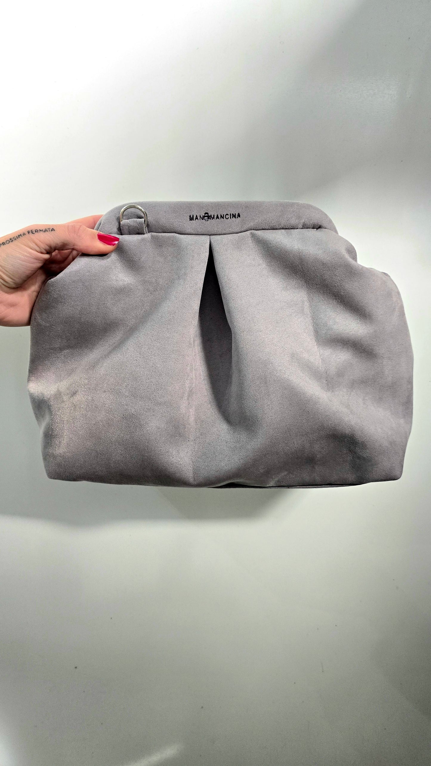 BORSA CLIC CLAC tracolla regolabile- simil suede grigio
