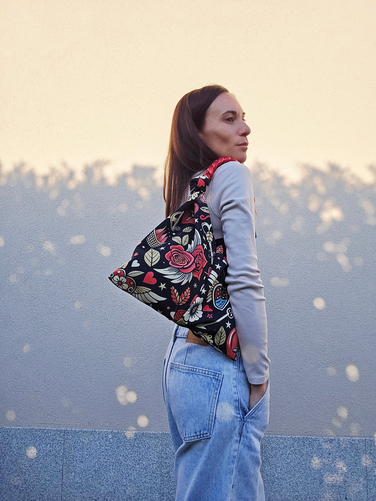 KNOT BAG foglie/rosa