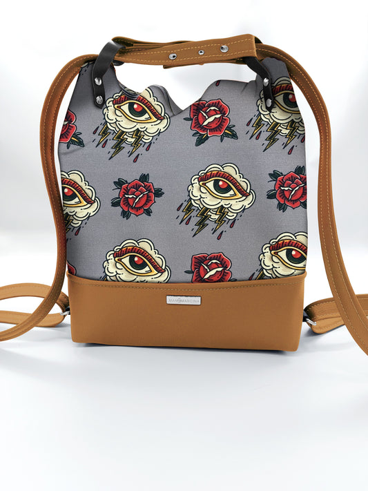 BORSA/ZAINO "BETTA" 2 IN 1 - CUOIO / tattoo grigio