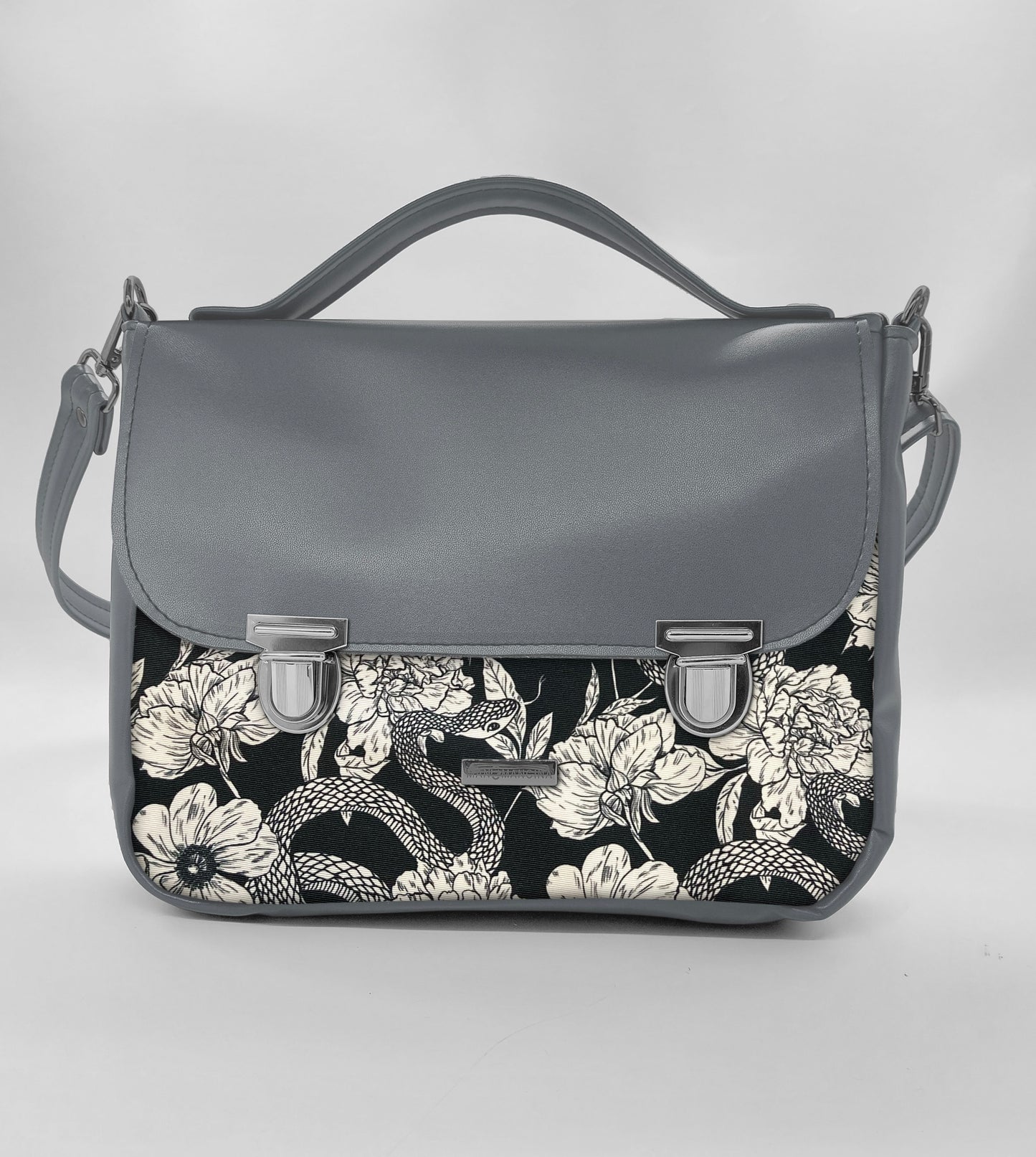 "DOTTY" VEGAN maxi SIMILPELLE grigio/ fiori serpenti