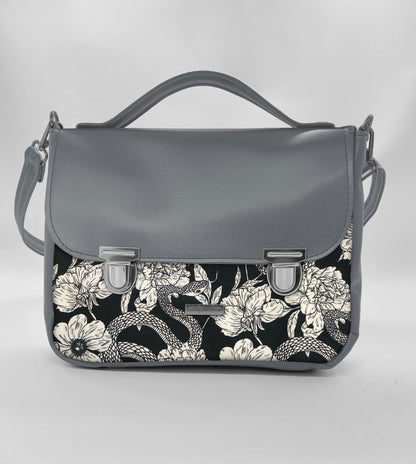 "DOTTY" VEGAN maxi SIMILPELLE grigio/ fiori serpenti