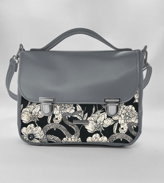 "DOTTY" VEGAN maxi SIMILPELLE grigio/ fiori serpenti