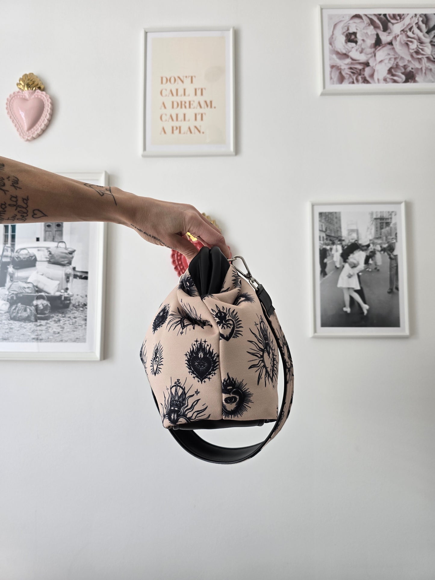 BORSA CLIC CLAC nero / ex voto new beige