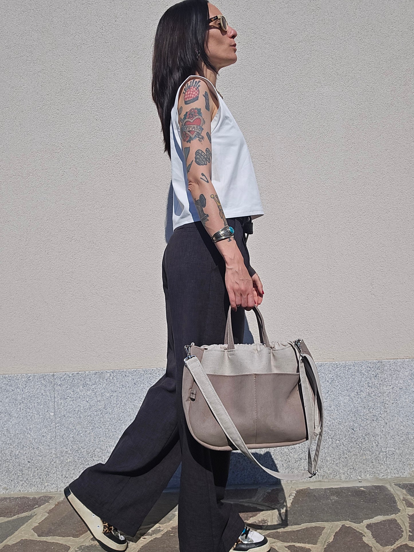 "L'ORGANIZZATA" corda chiaro/ similsuede tortora/ MANICI CLASSICI