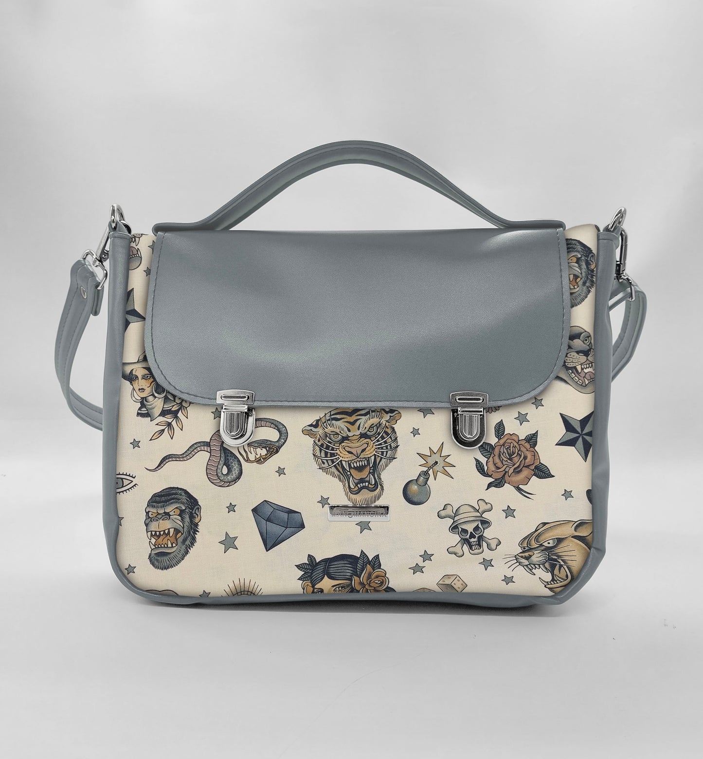 "DOTTY" VEGAN midi SIMILPELLE grigio/tattoo beige