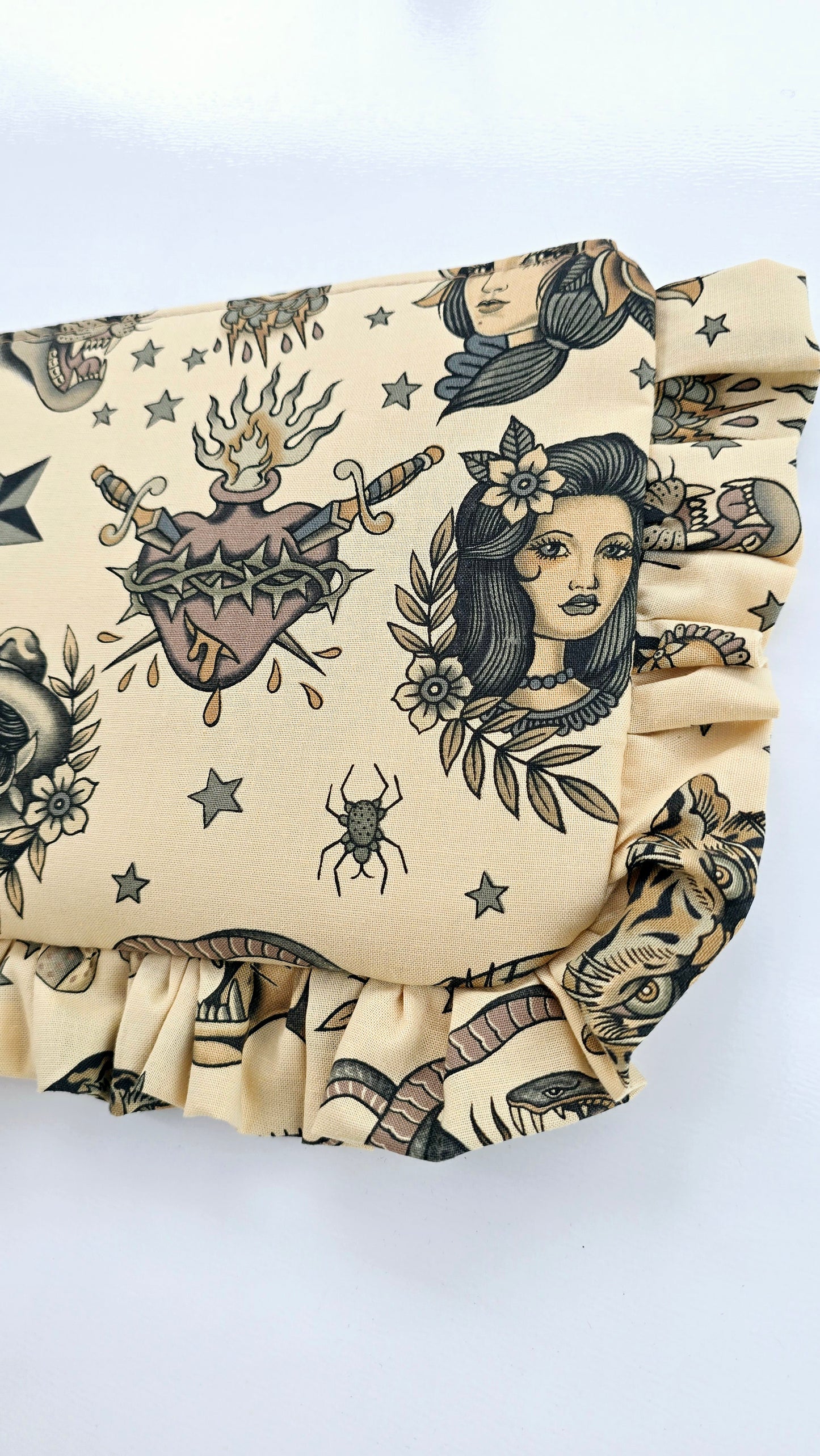 "MIRTA" pochette con rouches TATTOO BEIGE