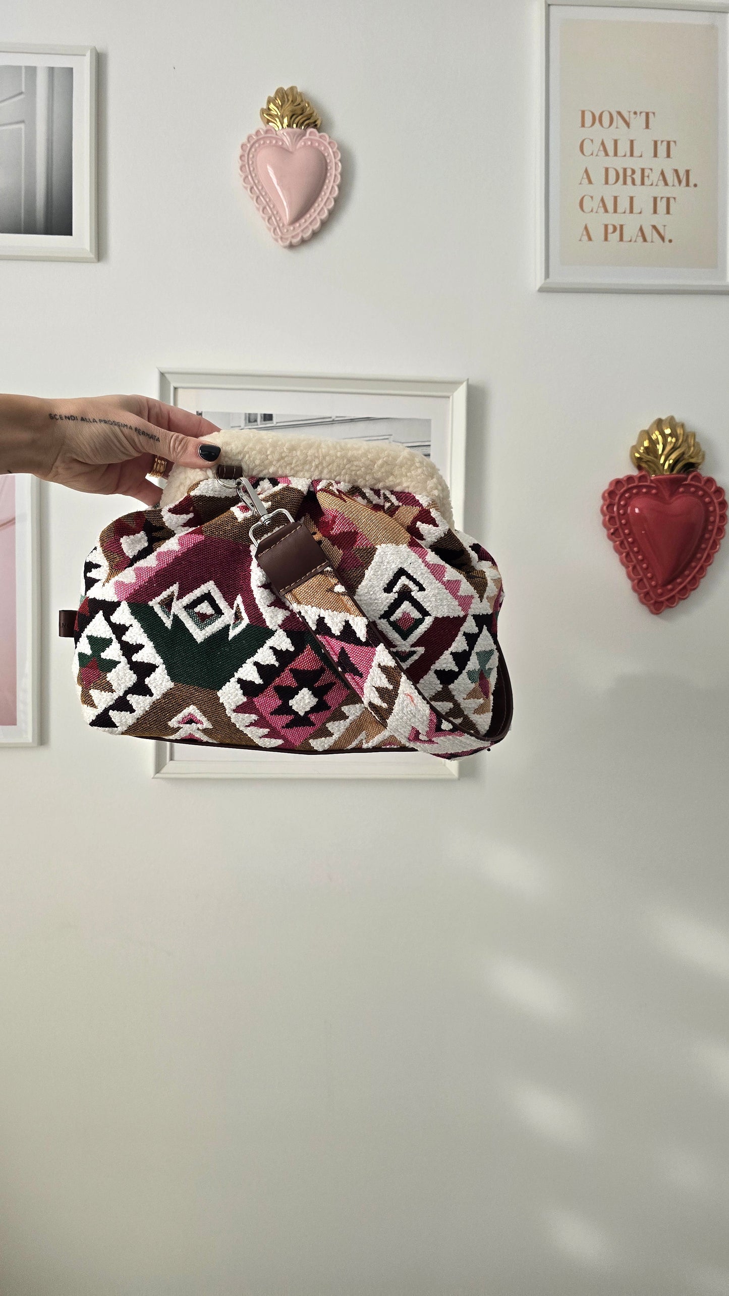 BORSA CLIC CLAC Kilim mix bordeaux