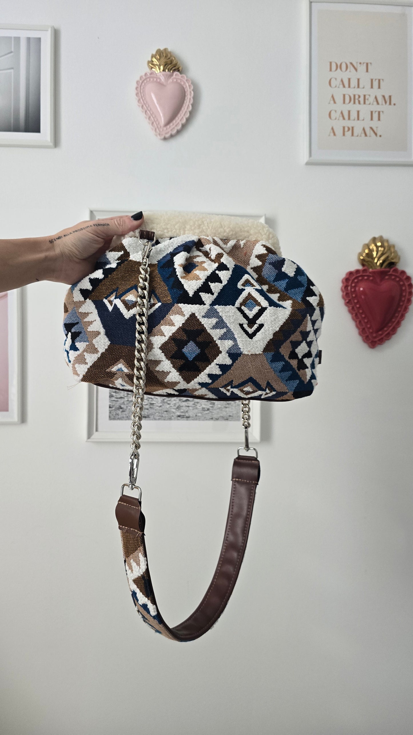 BORSA CLIC CLAC Kilim mix azzurro