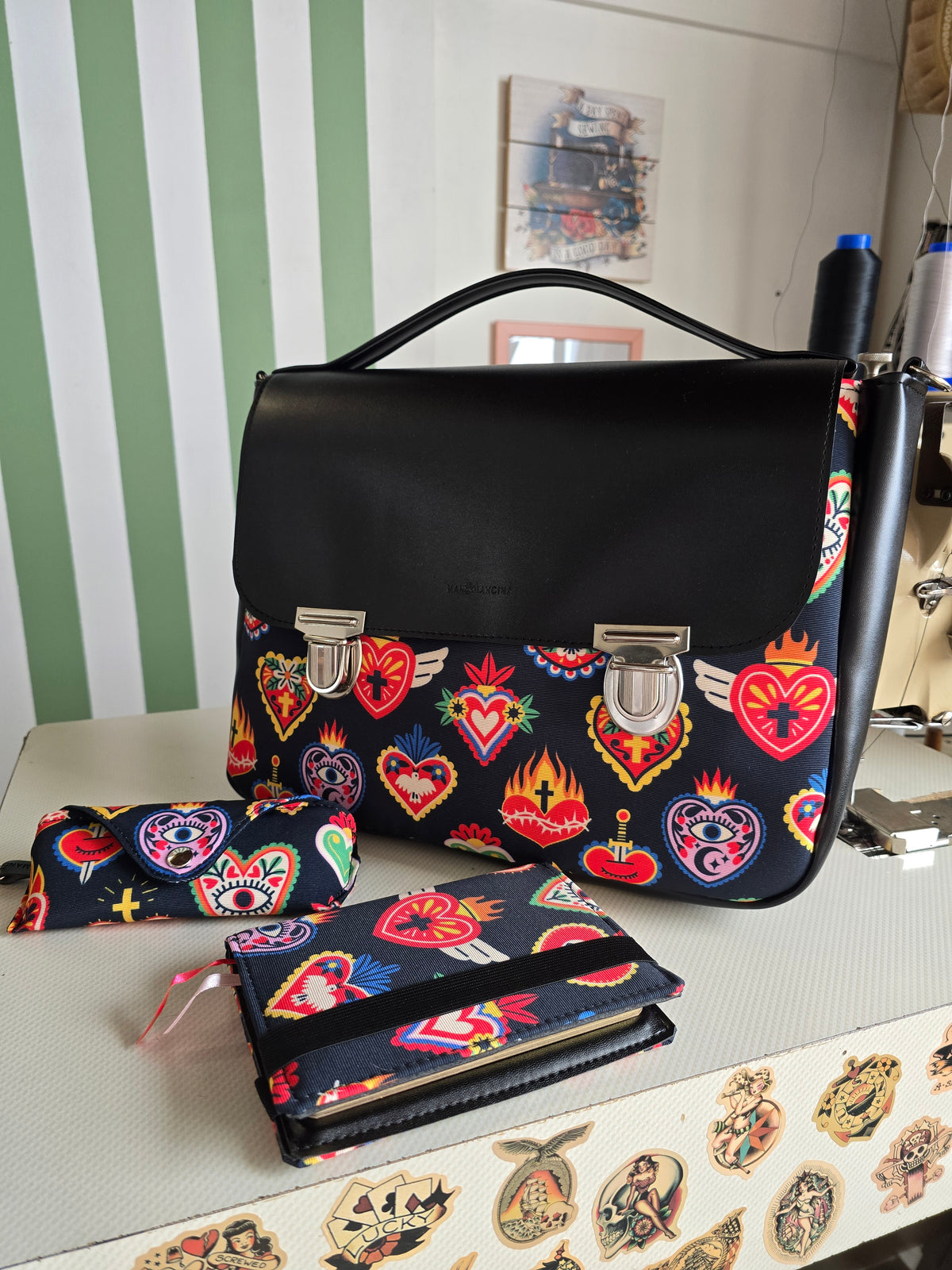 "DOTTY" VEGAN maxi SIMILPELLE nero / ex voto multicolor