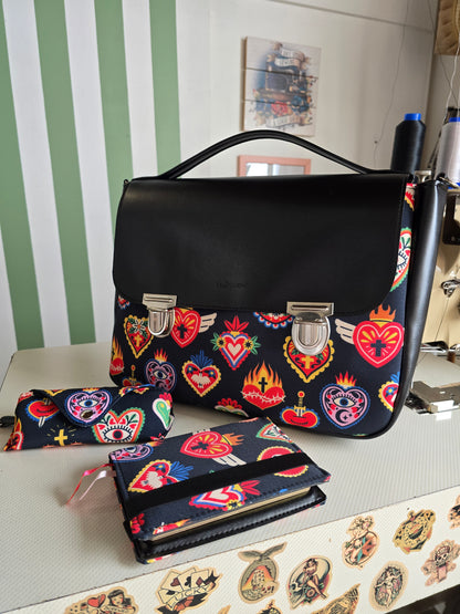 "DOTTY" VEGAN maxi SIMILPELLE nero / ex voto multicolor