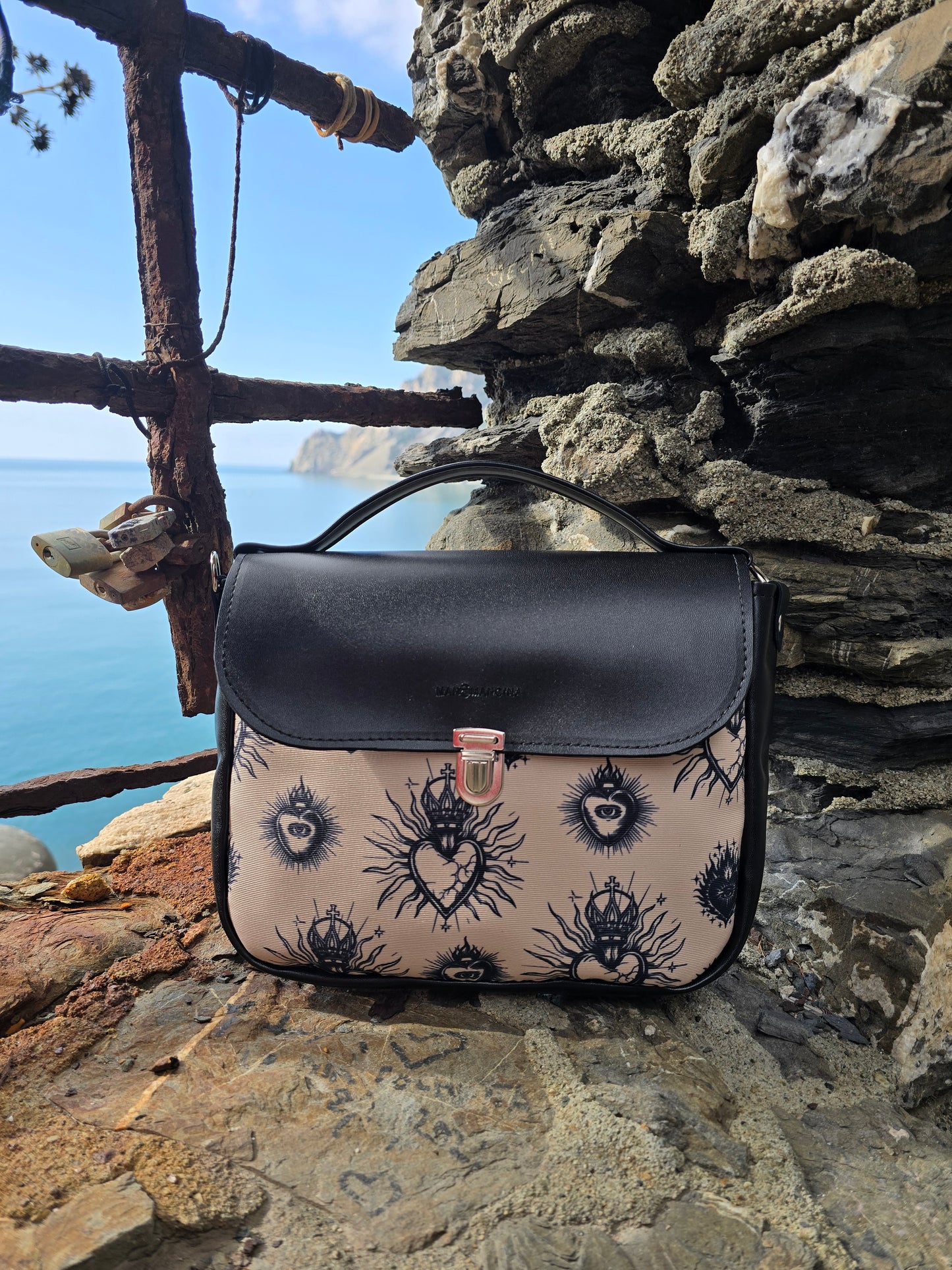 "DOTTY" VEGAN mini SIMILPELLE nero / ex voto new beige