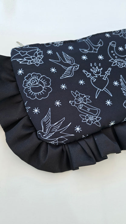 "MIRTA" pochette con rouches TATTOO BLACK