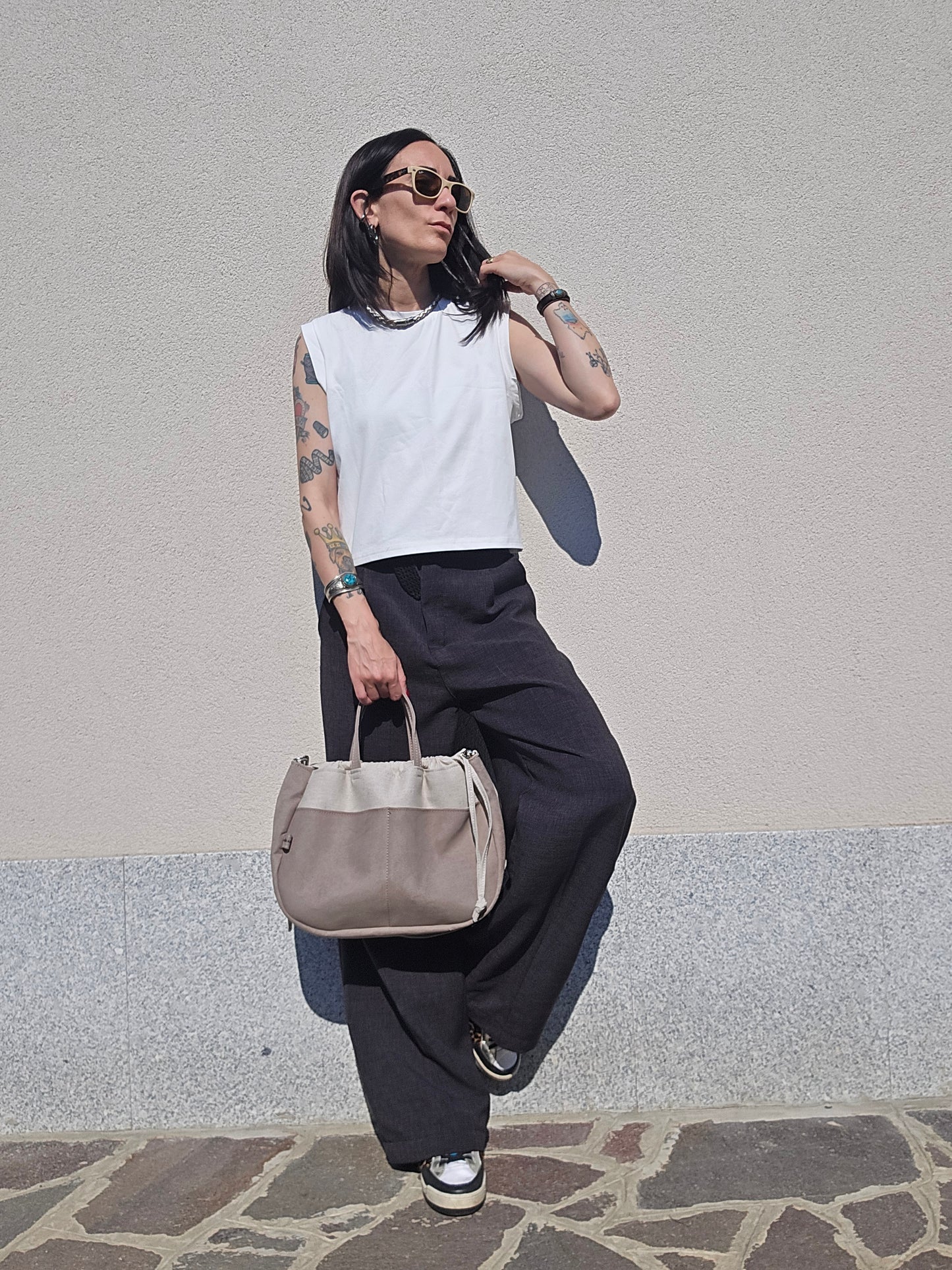 "L'ORGANIZZATA" corda chiaro/ similsuede tortora/ MANICI CLASSICI