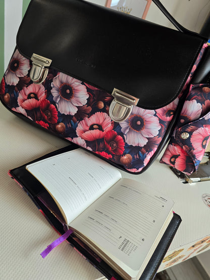 "DOTTY" VEGAN maxi SIMILPELLE nero / fiori bordeaux