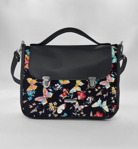 "DOTTY" VEGAN midi SIMILPELLE nero/farfalle