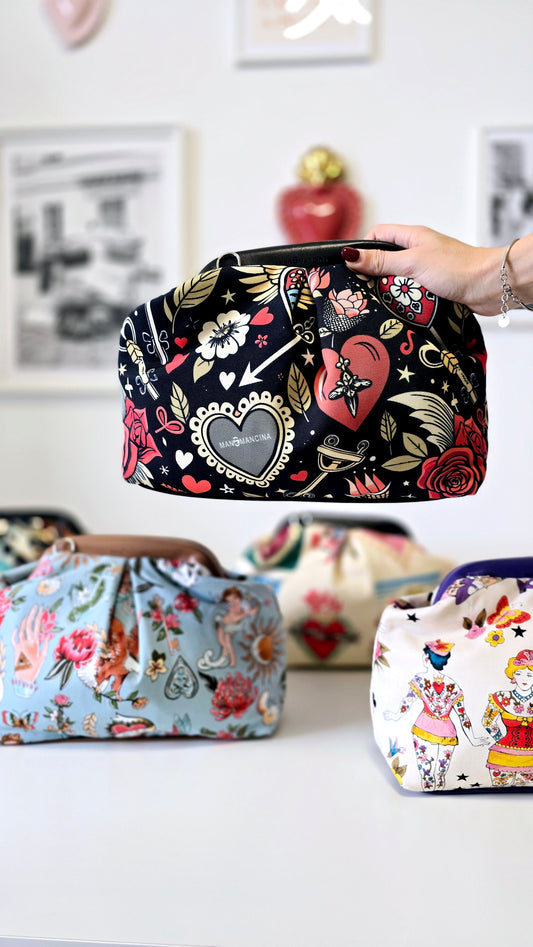 BORSA CLIC CLAC tracolla regolabile nero/tattoo love