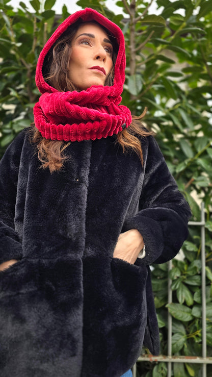 BALACLAVA ecopelliccia a costoni bordeaux