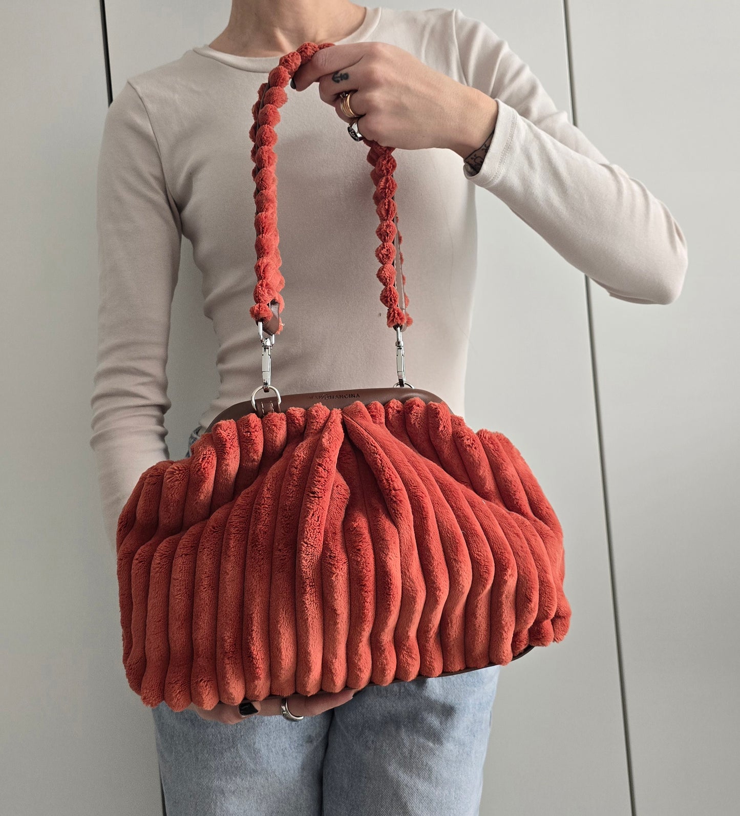 BORSA CLIC CLAC VELLUTO COSTONI mattone/cuoio