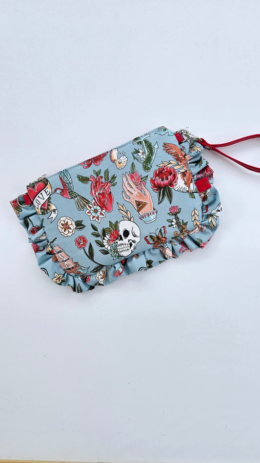 "MIRTA" pochette con rouches TELL TALE AZZURRO