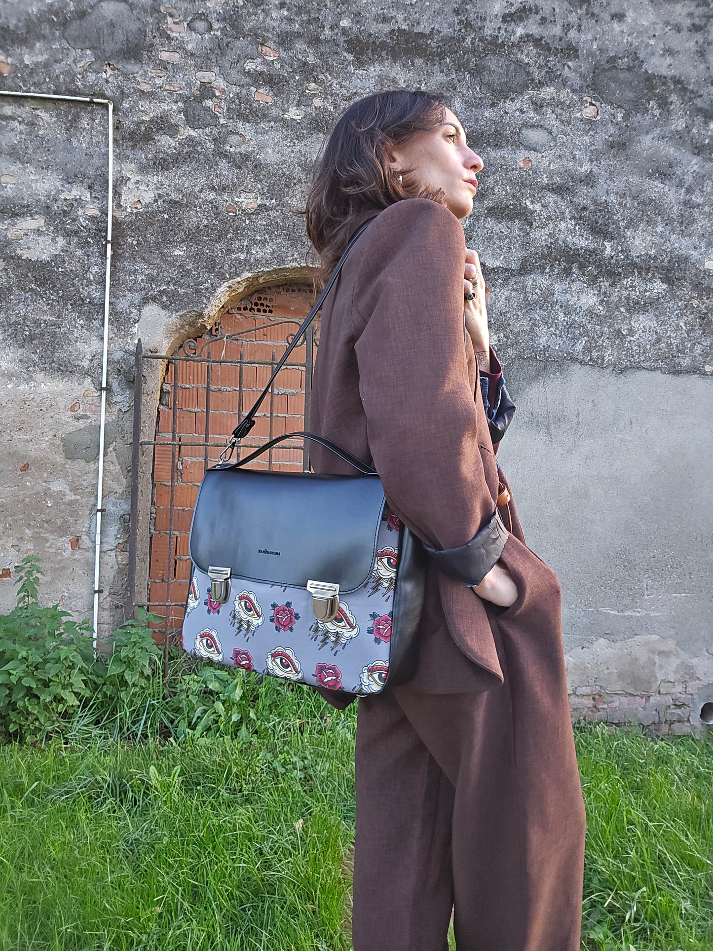 "DOTTY" VEGAN maxi SIMILPELLE nero / tattoo grigio