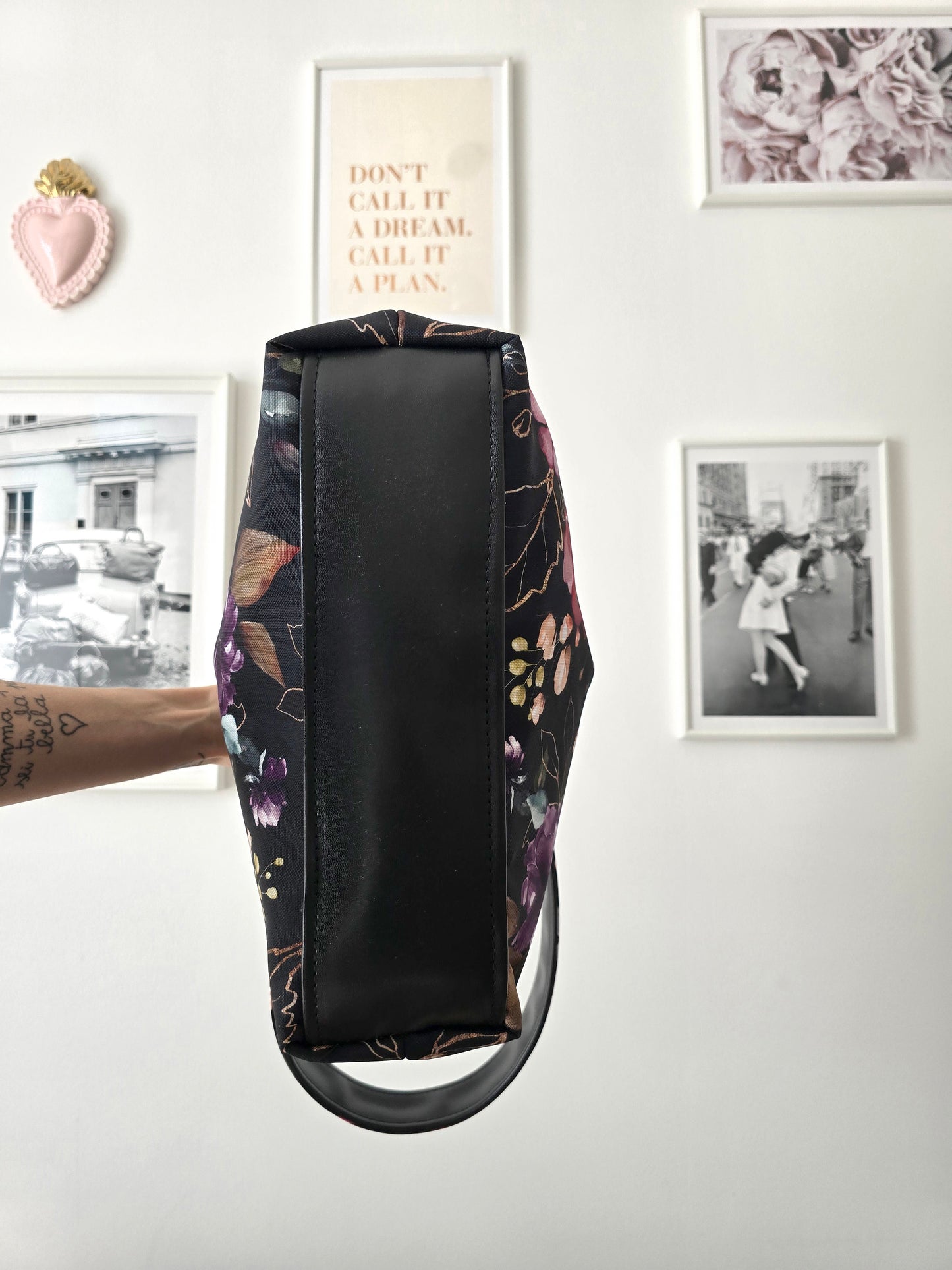 BORSA CLIC CLAC nero / fiori nero bordeaux