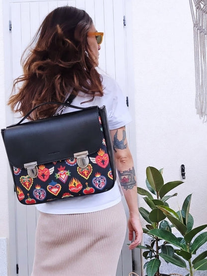 "DOTTY" VEGAN maxi SIMILPELLE nero / ex voto multicolor