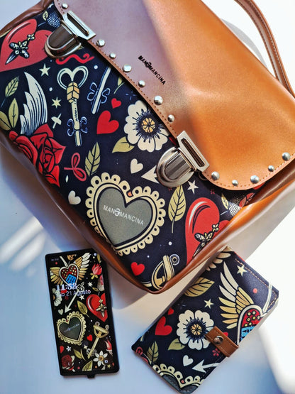 "DOTTY" VEGAN maxi SIMILPELLE cuoio/tattoo love