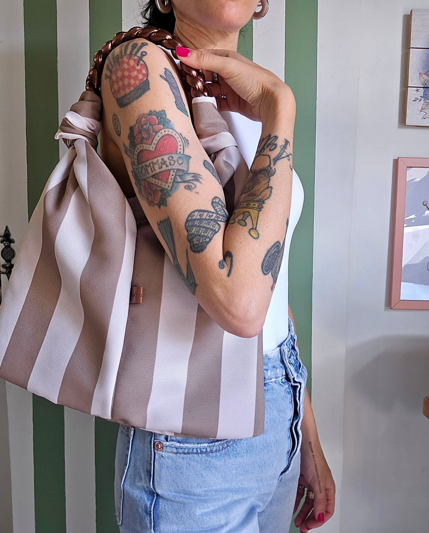 KNOT BAG righe panna/mocha