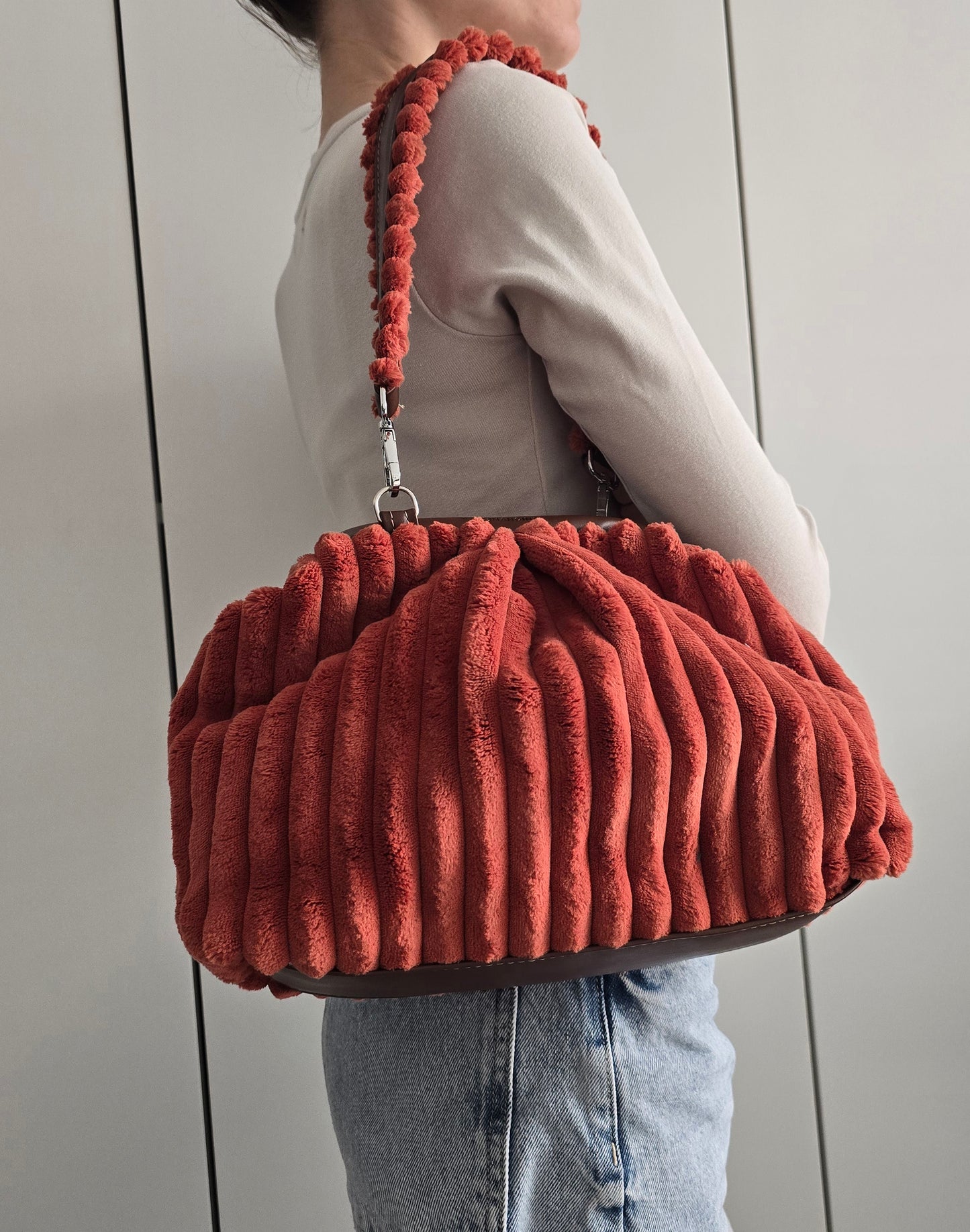 BORSA CLIC CLAC VELLUTO COSTONI mattone/cuoio