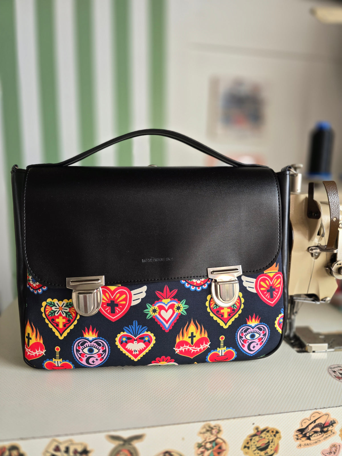 "DOTTY" VEGAN maxi SIMILPELLE nero / ex voto multicolor