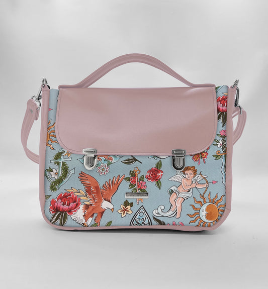 "DOTTY" VEGAN midi SIMILPELLE rosa antico/tall tale azzurro
