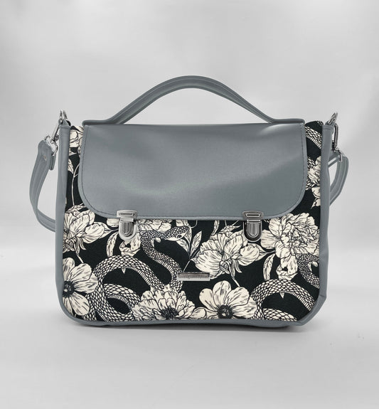 "DOTTY" VEGAN midi SIMILPELLE grigio/fiori serpenti