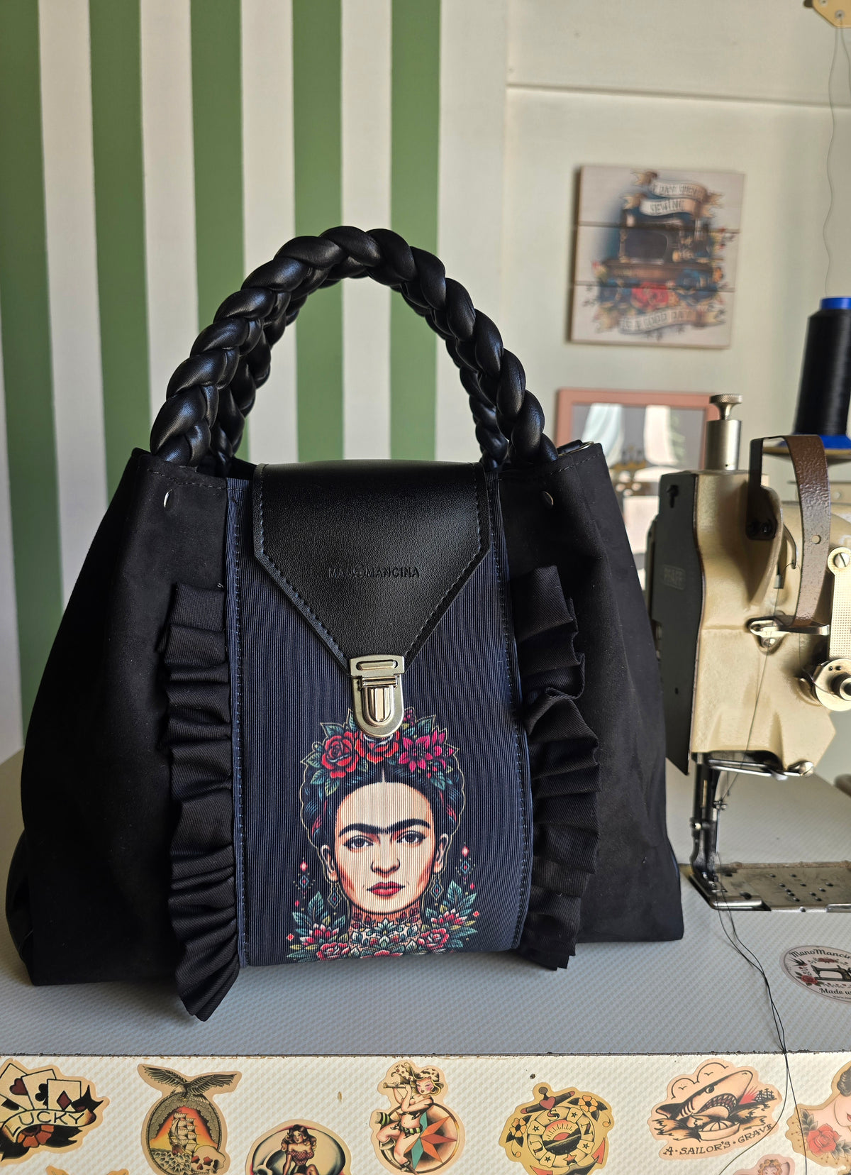 L'ARTIGIANA - similsuede nero/Frida rouches manici intrecciati