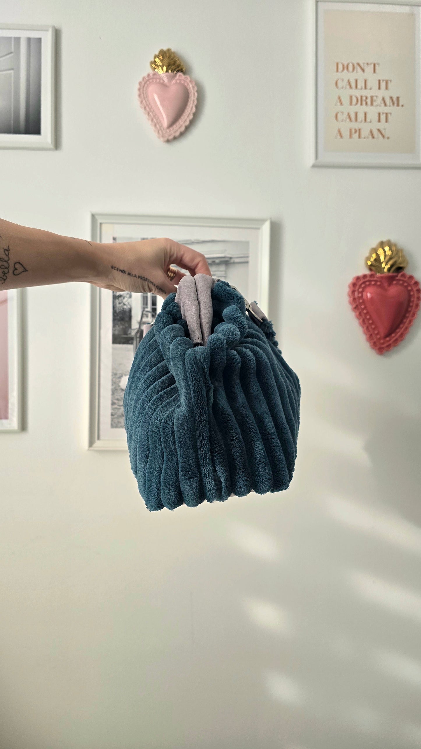 BORSA CLIC CLAC VELLUTO COSTONI ottanio/grigio suede