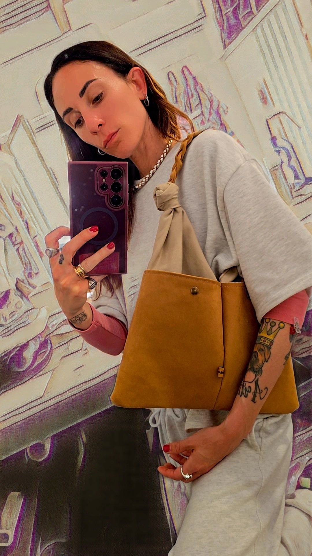 KNOT BAG canvas beige/similsuede cuoio