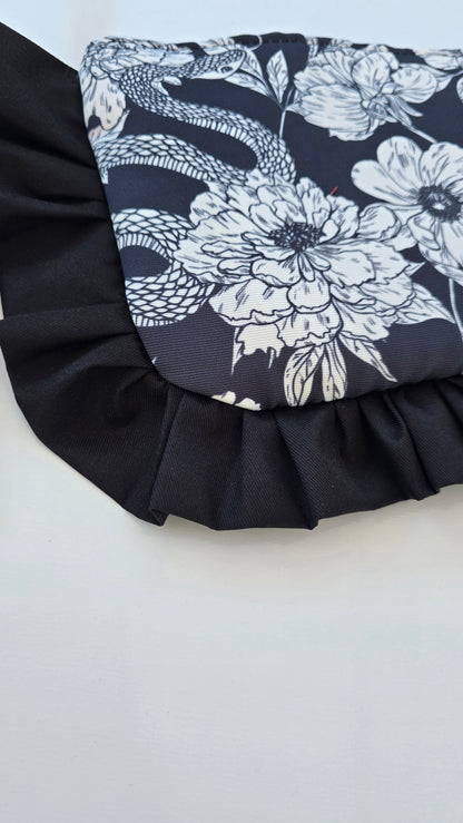 "MIRTA" pochette con rouches FIORI SERPENTI