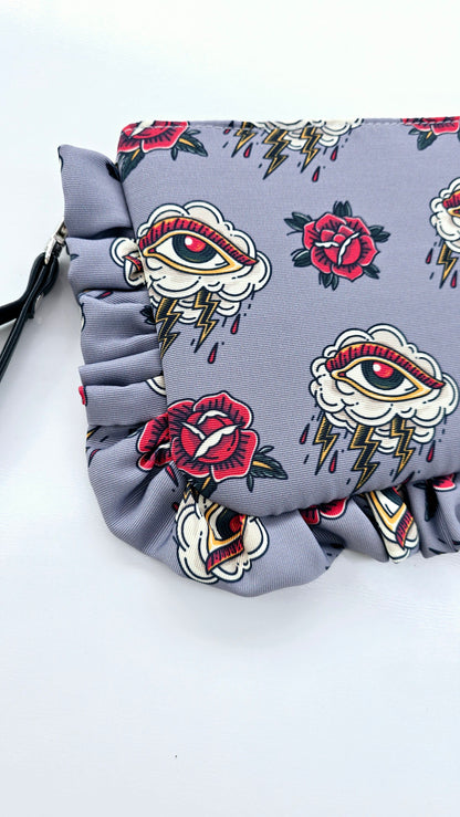 "MIRTA" pochette con rouches TATTOO GRIGIO