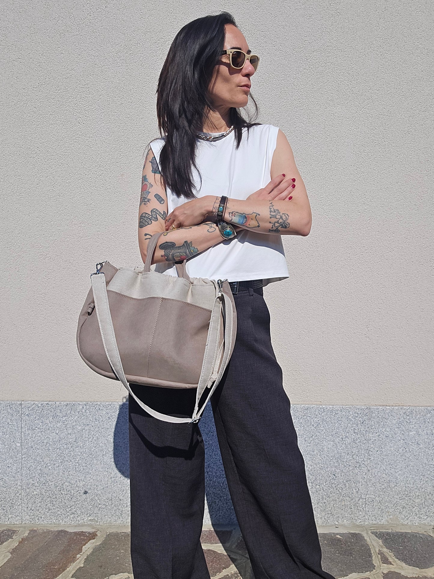 "L'ORGANIZZATA" corda chiaro/ similsuede tortora/ MANICI CLASSICI