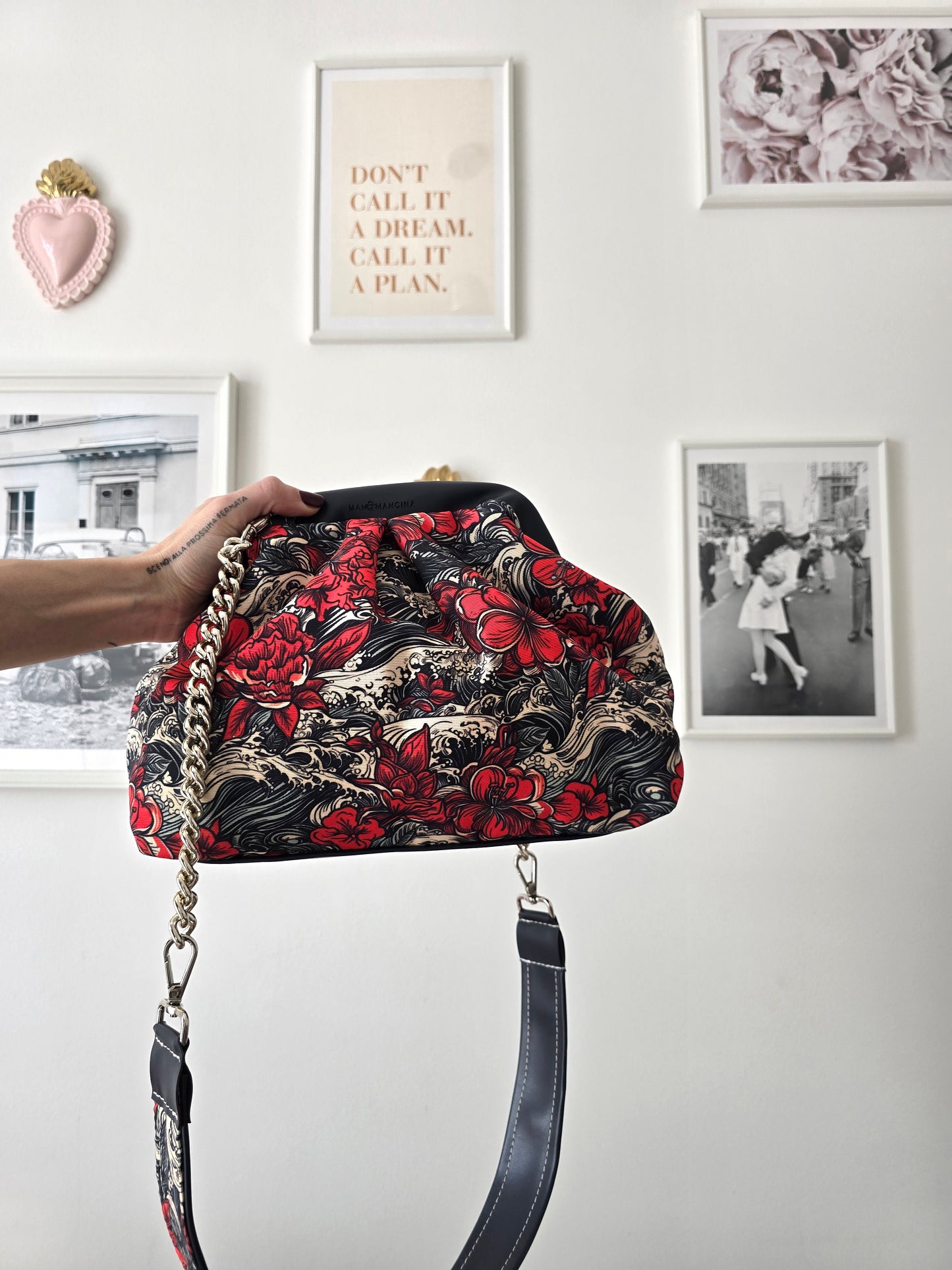 BORSA CLIC CLAC blu / onde fiori