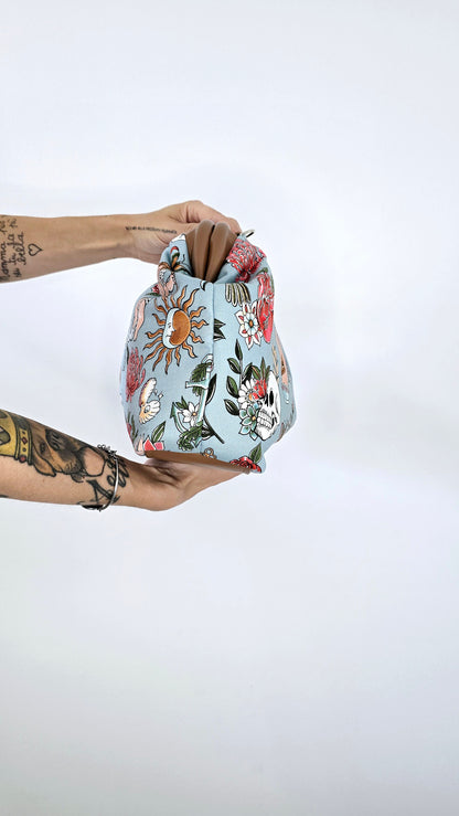 BORSA CLIC CLAC tracolla regolabile cuoio/tell tale azzurro