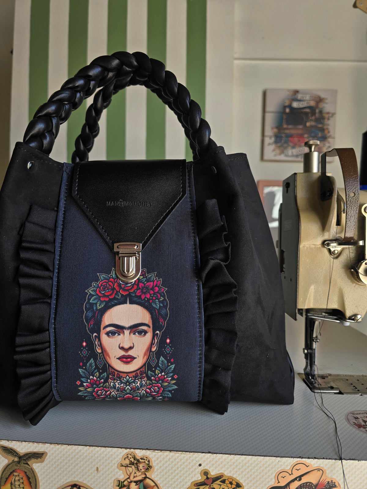 L'ARTIGIANA - similsuede nero/Frida rouches manici intrecciati