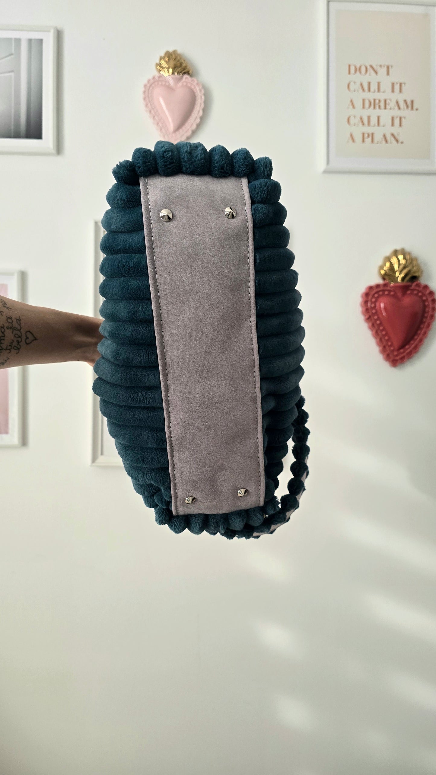 BORSA CLIC CLAC VELLUTO COSTONI ottanio/grigio suede