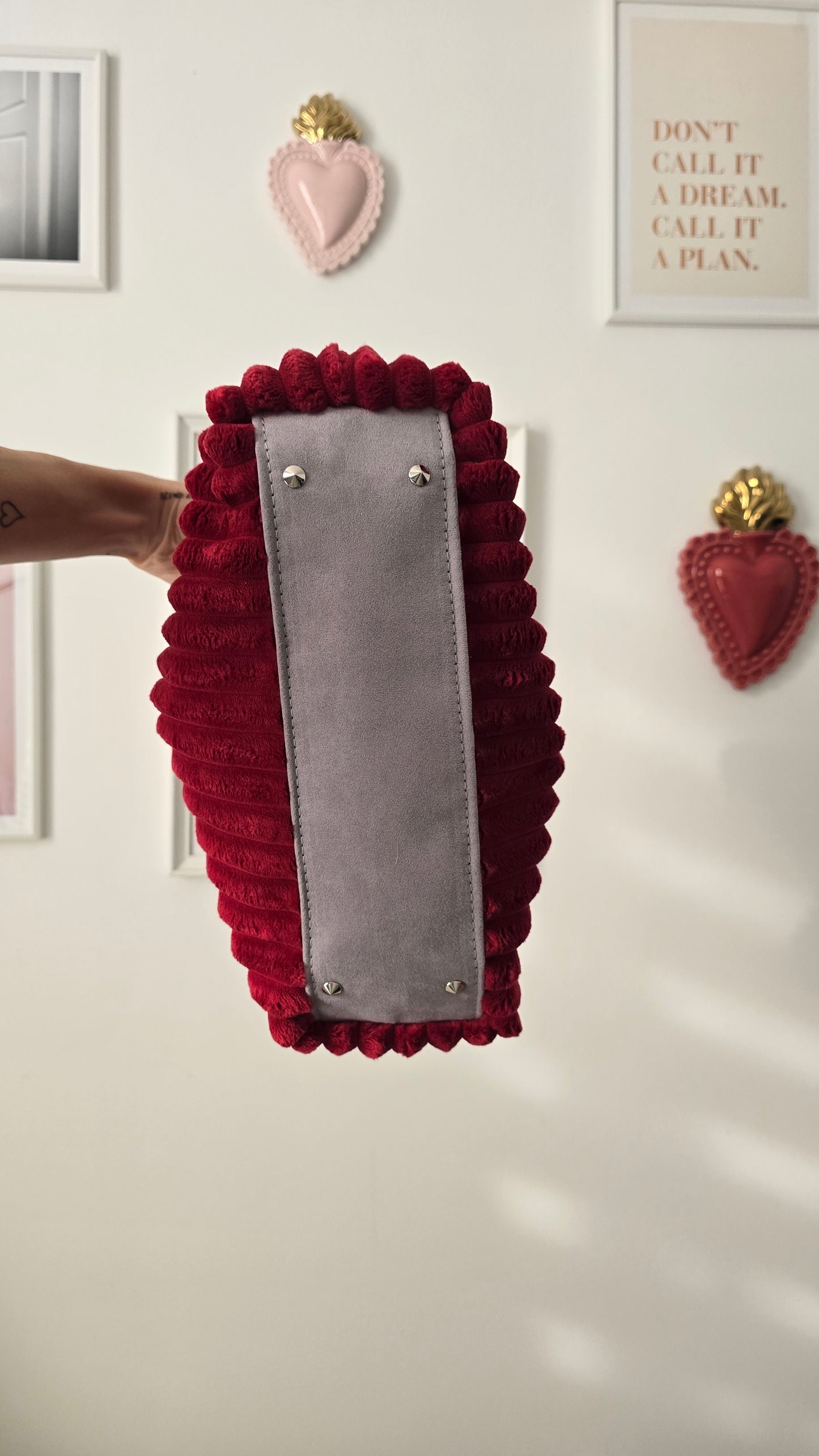 BORSA CLIC CLAC VELLUTO COSTONI bordeaux/grigio suede