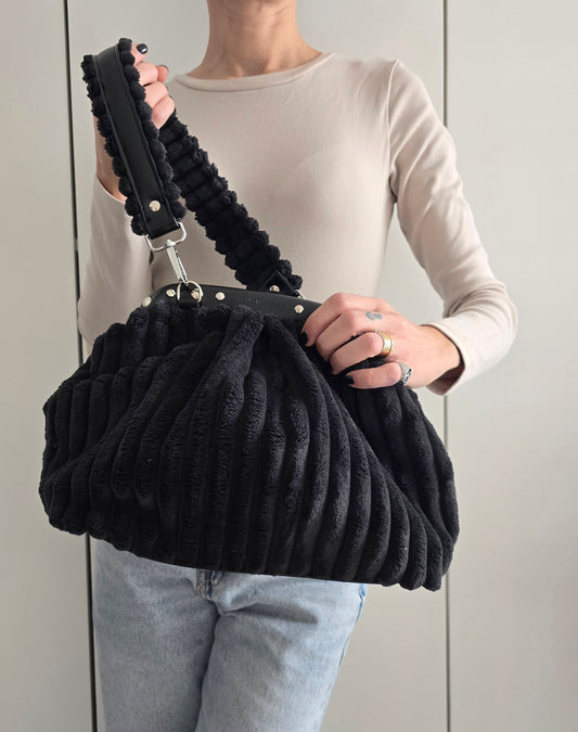 BORSA CLIC CLAC VELLUTO COSTONI nero/borchie