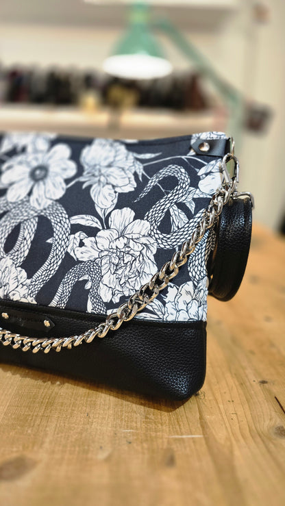 GILDA similpelle nero/fiori serpenti