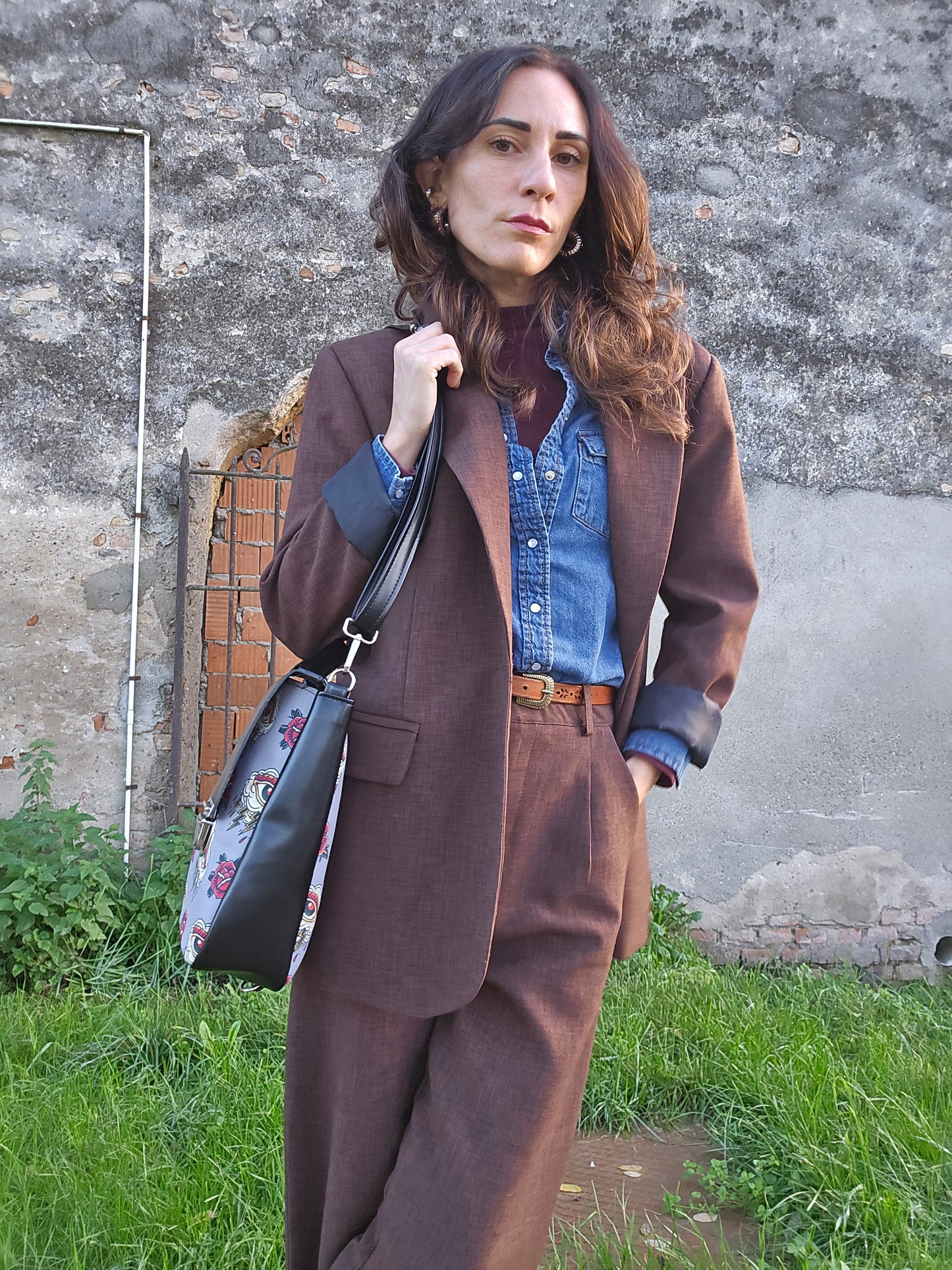 "DOTTY" VEGAN maxi SIMILPELLE nero / tattoo grigio