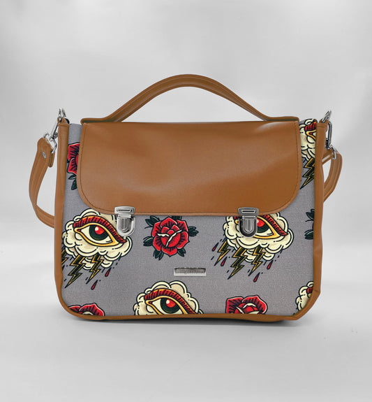"DOTTY" VEGAN midi SIMILPELLE cuoio/ tattoo grigio