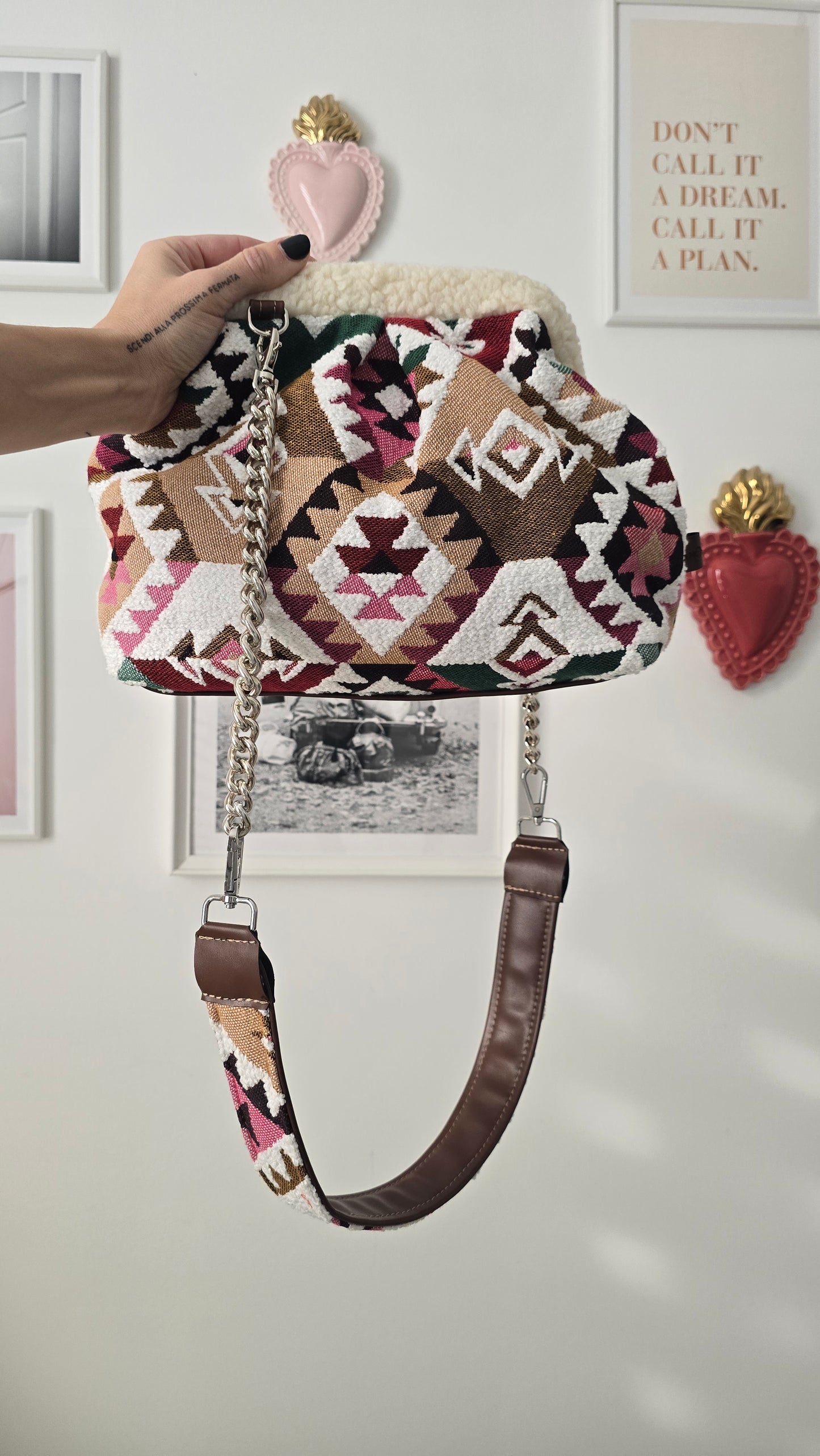 BORSA CLIC CLAC Kilim mix bordeaux