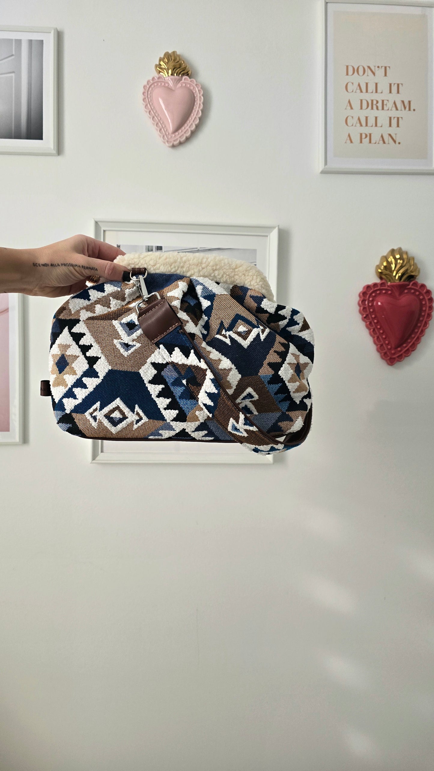 BORSA CLIC CLAC Kilim mix azzurro