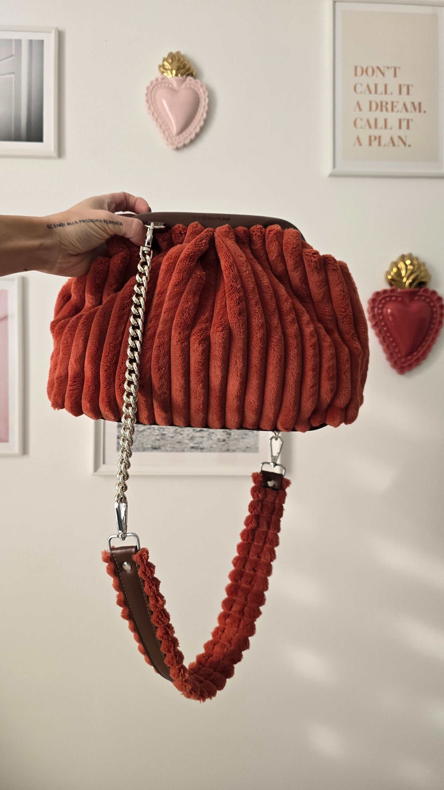 BORSA CLIC CLAC VELLUTO COSTONI mattone/cuoio